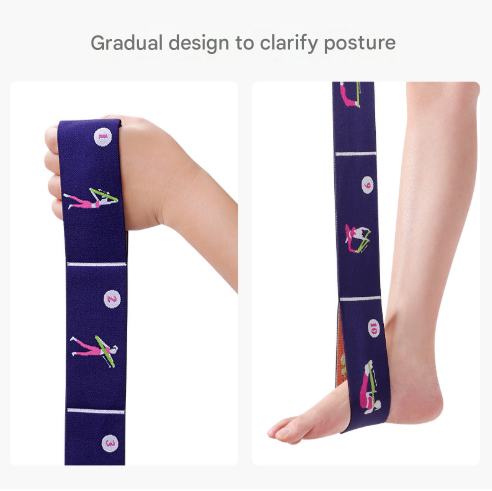 Pink Instructional Yoga Stretch Strap with Embroidered Pose Guide - 11-Loop Flexibility Band V888-ELOSUNG36399
