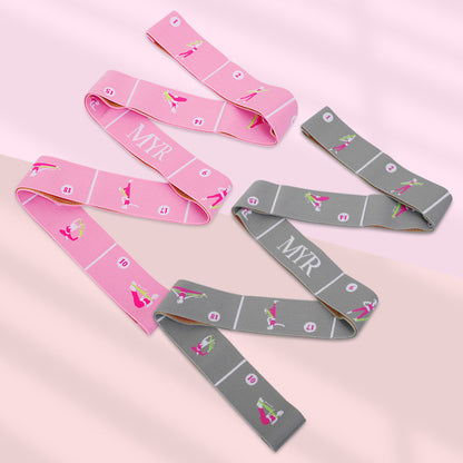 Grey Instructional Yoga Stretch Strap with Embroidered Pose Guide - 11-Loop Flexibility Band V888-ELOSUNG36400