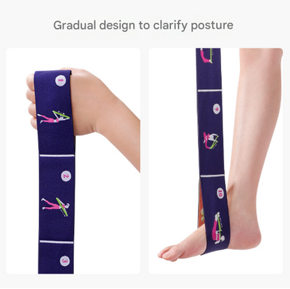 Grey Instructional Yoga Stretch Strap with Embroidered Pose Guide - 11-Loop Flexibility Band V888-ELOSUNG36400