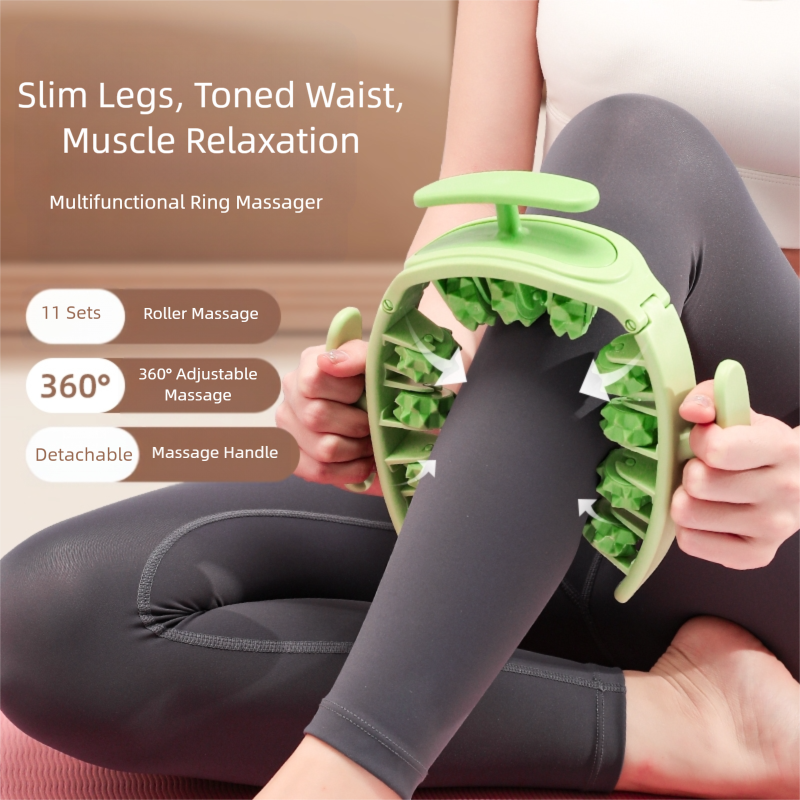 Green and White Removable Adjustable Wrap-Around Muscle Roller - 11-Wheel Deep Tissue Massager for Legs, Arms V888-ELOSUNG36402