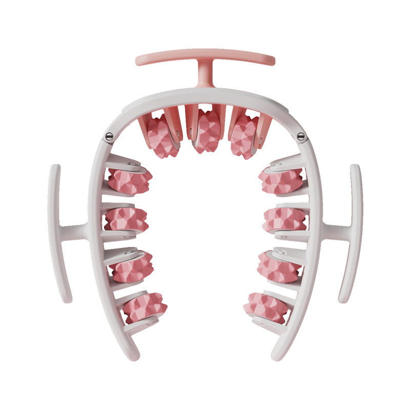 Pink and White Removable Adjustable Wrap-Around Muscle Roller - 11-Wheel Deep Tissue Massager for Legs, Arms V888-ELOSUNG36403