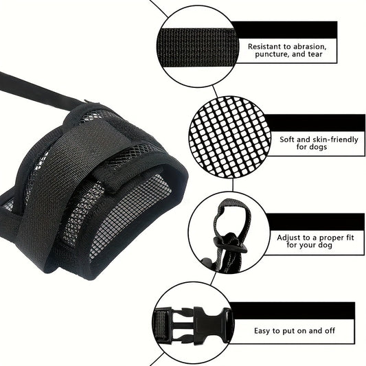 3 Pcs Size XL Black Breathable Mesh Dog Muzzle - Soft & Comfortable Guard to Prevent Biting, Allows Panting V888-ELOSUNG36407