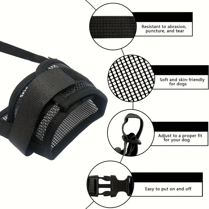 3 Pcs Size XXL Black Breathable Mesh Dog Muzzle - Soft & Comfortable Guard to Prevent Biting, Allows Panting V888-ELOSUNG36408