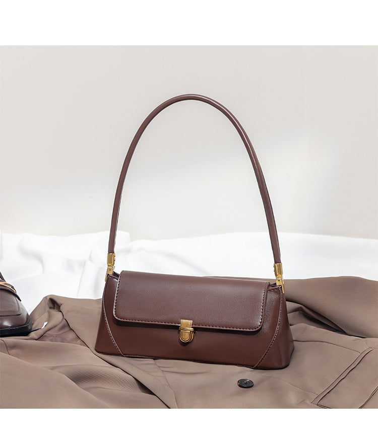 Black Elegant Vintage Baguette Shoulder Bag - Chic PU Leather Underarm Purse with Gold Clasp V888-ELOSUNG36409