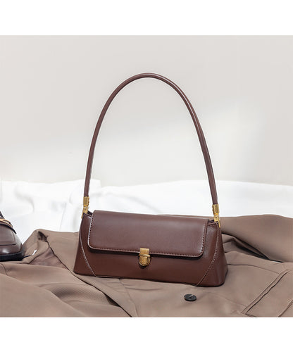 Brown Elegant Vintage Baguette Shoulder Bag - Chic PU Leather Underarm Purse with Gold Clasp V888-ELOSUNG36411