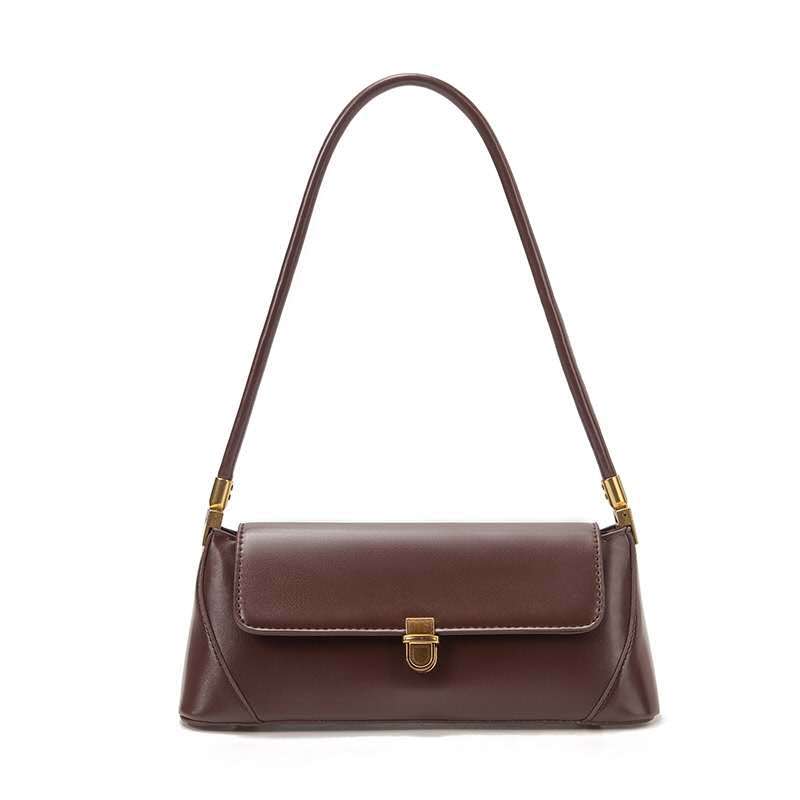 Brown Elegant Vintage Baguette Shoulder Bag - Chic PU Leather Underarm Purse with Gold Clasp V888-ELOSUNG36411