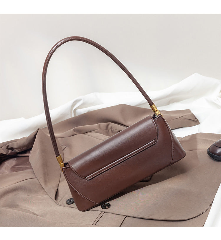 Brown Elegant Vintage Baguette Shoulder Bag - Chic PU Leather Underarm Purse with Gold Clasp V888-ELOSUNG36411