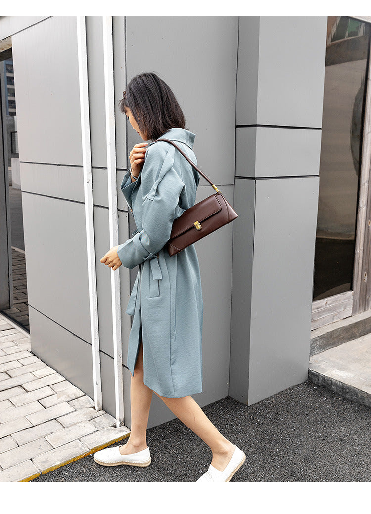 Brown Elegant Vintage Baguette Shoulder Bag - Chic PU Leather Underarm Purse with Gold Clasp V888-ELOSUNG36411