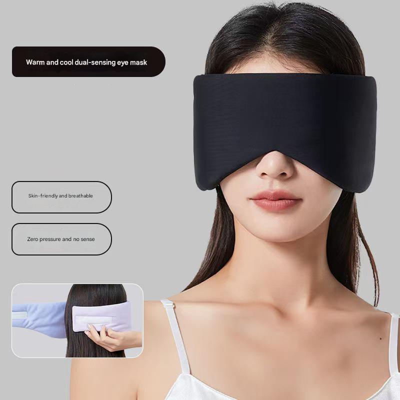 Black Reversible All-Season Sleep Mask - Cooling & Warming with Sound Muffling Ear Covers Function V888-ELOSUNG36423