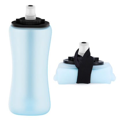 Blue Collapsible Handheld Running Flask - 350ml Lightweight Silicone Water Bottle with Bite Valve V888-ELOSUNG36432