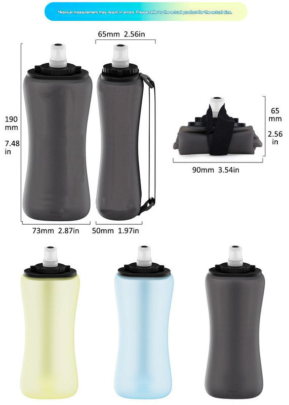 Blue Collapsible Handheld Running Flask - 350ml Lightweight Silicone Water Bottle with Bite Valve V888-ELOSUNG36432