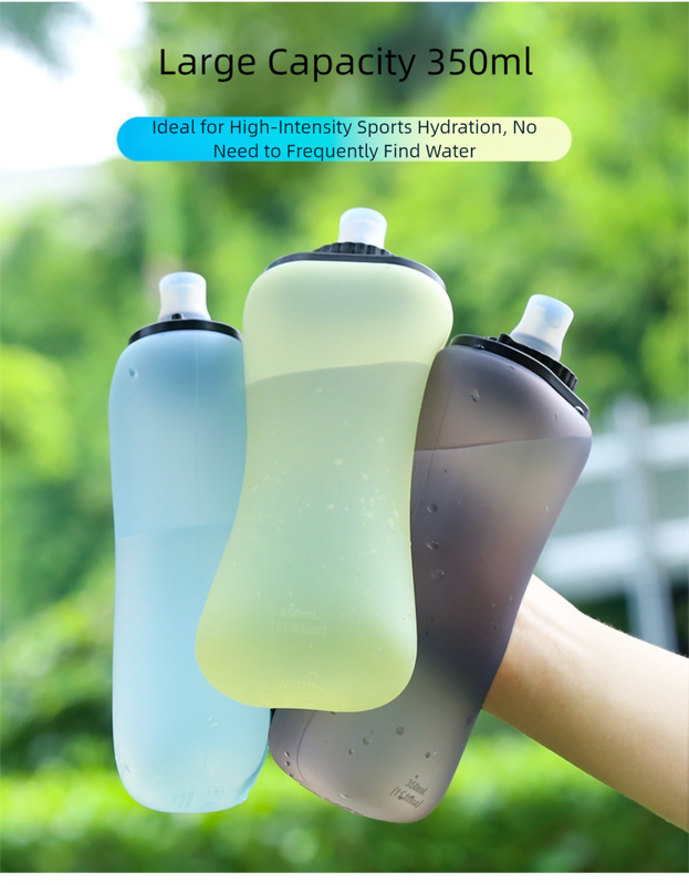 Blue Collapsible Handheld Running Flask - 350ml Lightweight Silicone Water Bottle with Bite Valve V888-ELOSUNG36432