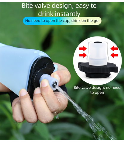 Blue Collapsible Handheld Running Flask - 350ml Lightweight Silicone Water Bottle with Bite Valve V888-ELOSUNG36432