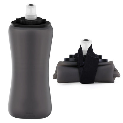 Black Collapsible Handheld Running Flask - 350ml Lightweight Silicone Water Bottle with Bite Valve V888-ELOSUNG36433
