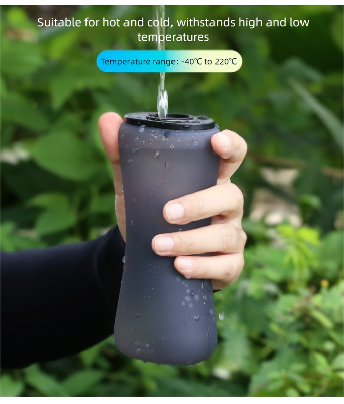 Black Collapsible Handheld Running Flask - 350ml Lightweight Silicone Water Bottle with Bite Valve V888-ELOSUNG36433