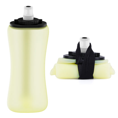 Yellow Collapsible Handheld Running Flask - 350ml Lightweight Silicone Water Bottle with Bite Valve V888-ELOSUNG36434
