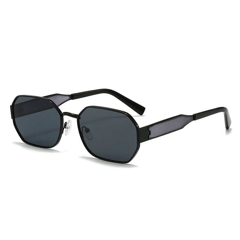 Black Frame and Black Grey Lenses Modern Retro Geometric Sunglasses - Chic Metal Frame with UV400 Lenses and V888-ELOSUNG36435