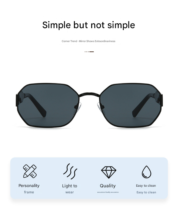 Black Frame and Black Grey Lenses Modern Retro Geometric Sunglasses - Chic Metal Frame with UV400 Lenses and V888-ELOSUNG36435