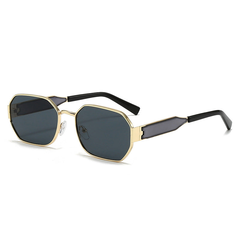 Gold Frame and Black Grey Lenses Modern Retro Geometric Sunglasses - Chic Metal Frame with UV400 Lenses and V888-ELOSUNG36436