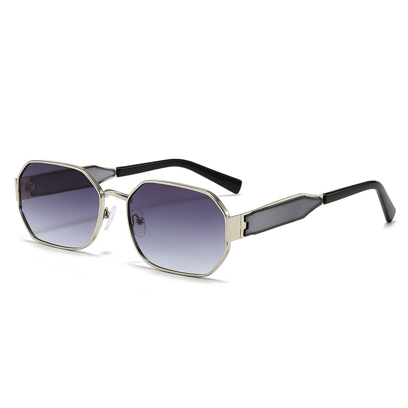 Silver Frame and Grey Lenses Modern Retro Geometric Sunglasses - Chic Metal Frame with UV400 Lenses and Black V888-ELOSUNG36437