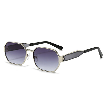 Silver Frame and Grey Lenses Modern Retro Geometric Sunglasses - Chic Metal Frame with UV400 Lenses and Black V888-ELOSUNG36437