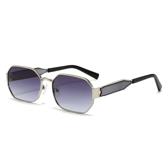 Silver Frame and Grey Lenses Modern Retro Geometric Sunglasses - Chic Metal Frame with UV400 Lenses and Black V888-ELOSUNG36437