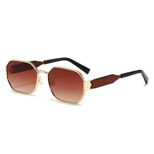 Gold Frame and Brown Lenses Modern Retro Geometric Sunglasses - Chic Metal Frame with UV400 Lenses and Black V888-ELOSUNG36438