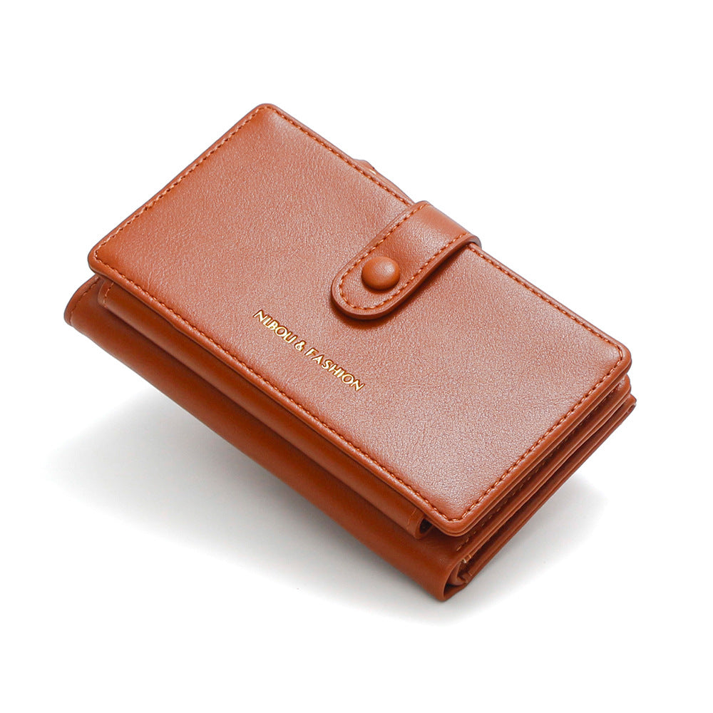Light Brown Compact Bifold Wallet for Women - High Capacity PU Leather Purse with Zipper Coin Pocket V888-ELOSUNG36444