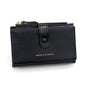 Black Compact Bifold Wallet for Women - High Capacity PU Leather Purse with Zipper Coin Pocket V888-ELOSUNG36445