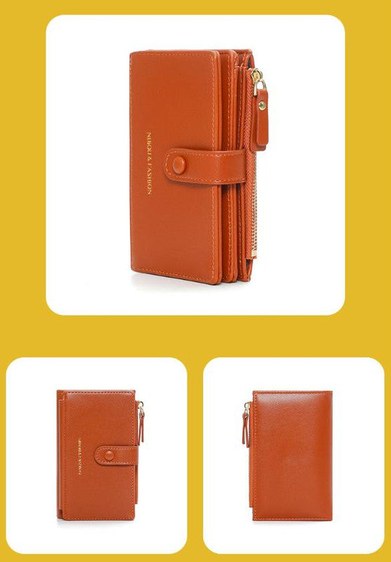Black Compact Bifold Wallet for Women - High Capacity PU Leather Purse with Zipper Coin Pocket V888-ELOSUNG36445