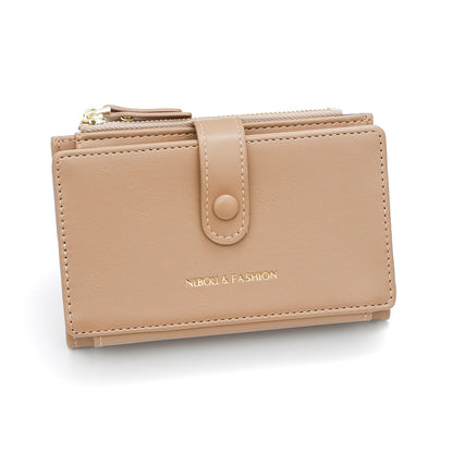 Khaki Compact Bifold Wallet for Women - High Capacity PU Leather Purse with Zipper Coin Pocket V888-ELOSUNG36446