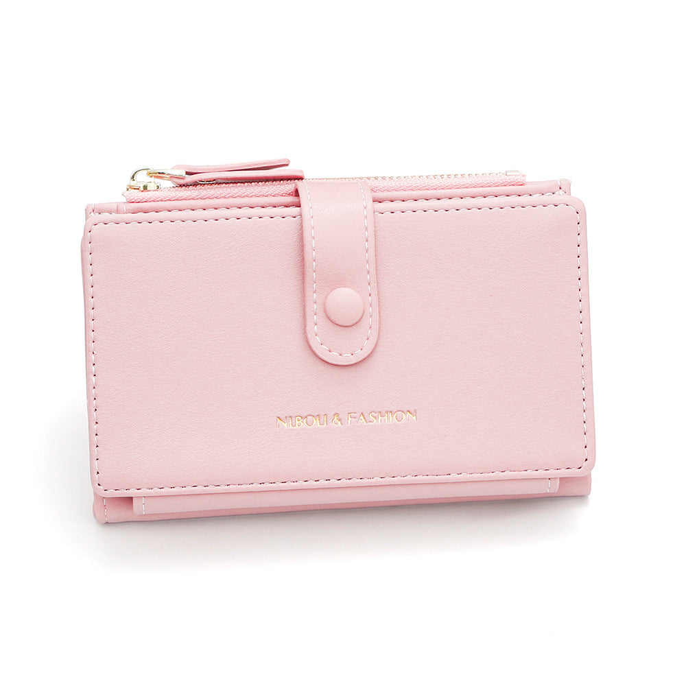 Pink Compact Bifold Wallet for Women - High Capacity PU Leather Purse with Zipper Coin Pocket V888-ELOSUNG36447
