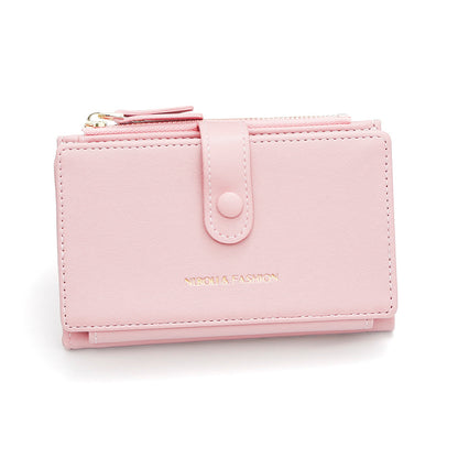 Pink Compact Bifold Wallet for Women - High Capacity PU Leather Purse with Zipper Coin Pocket V888-ELOSUNG36447