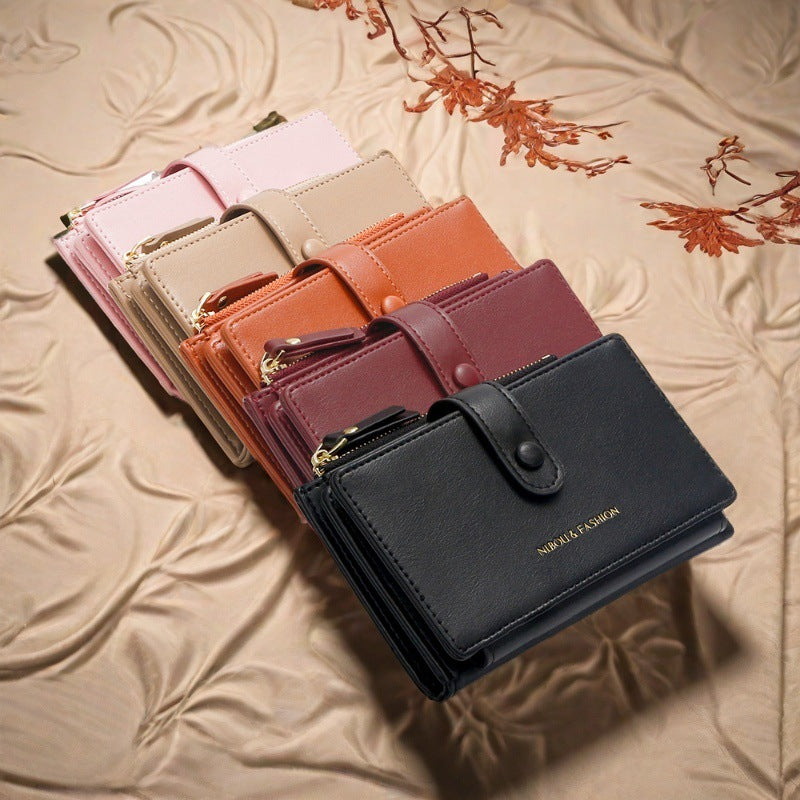 Pink Compact Bifold Wallet for Women - High Capacity PU Leather Purse with Zipper Coin Pocket V888-ELOSUNG36447