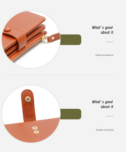 Pink Compact Bifold Wallet for Women - High Capacity PU Leather Purse with Zipper Coin Pocket V888-ELOSUNG36447