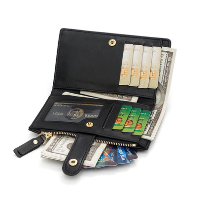 Dark Red Compact Bifold Wallet for Women - High Capacity PU Leather Purse with Zipper Coin Pocket V888-ELOSUNG36448