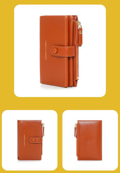 Dark Red Compact Bifold Wallet for Women - High Capacity PU Leather Purse with Zipper Coin Pocket V888-ELOSUNG36448