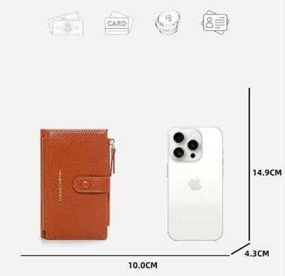 Dark Red Compact Bifold Wallet for Women - High Capacity PU Leather Purse with Zipper Coin Pocket V888-ELOSUNG36448