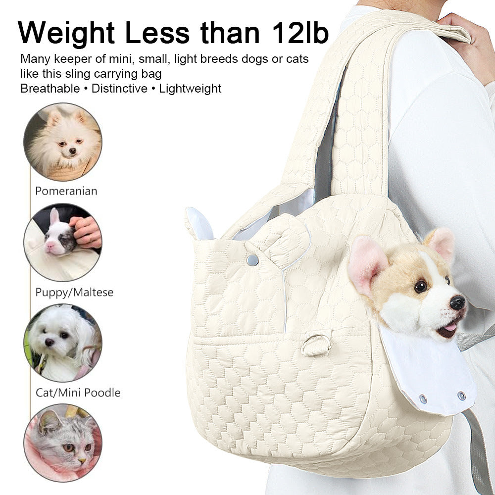 Light Khaki Quilted Hands-Free Pet Carrier Sling - Comfortable Front Pack for Small Dogs & Cats V888-ELOSUNG36464