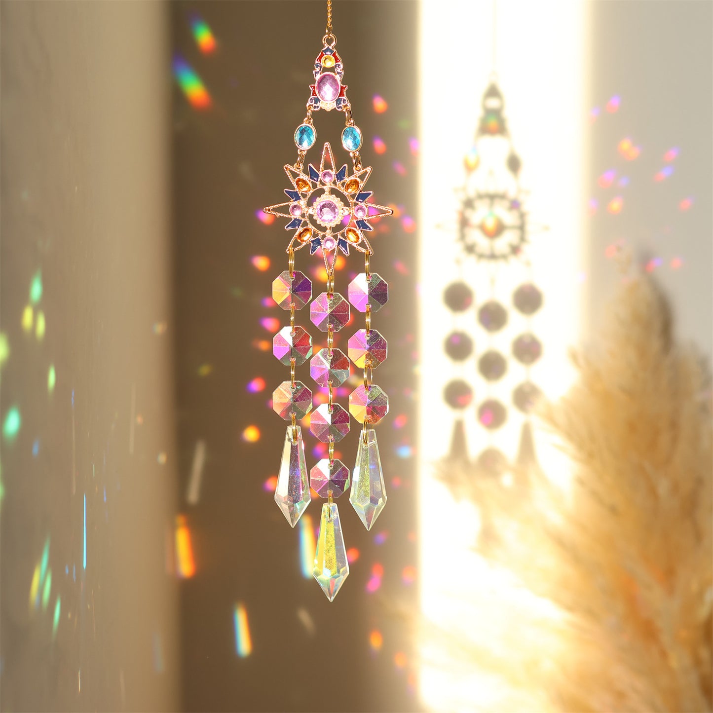 Colorful Dazzling Celestial Crystal Suncatcher - Moon Shape Rainbow Maker Window Hanging Ornament V888-ELOSUNG36465