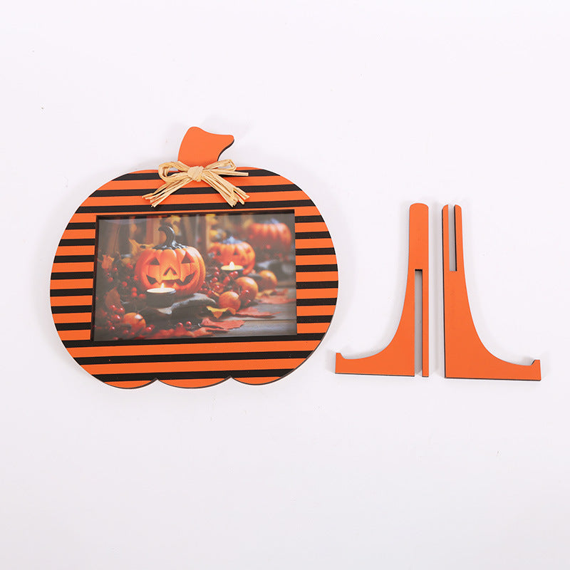 Black and Orange Plaid Pattern Festive Pumpkin Photo Frame - Rustic Halloween Tabletop Picture Holder V888-ELOSUNG36468