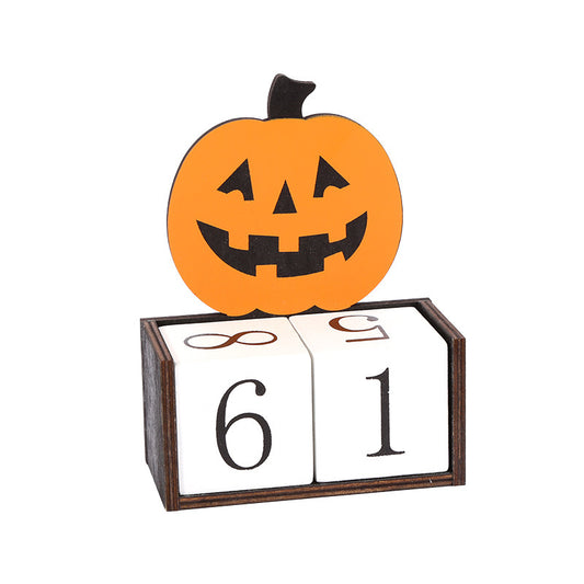 Orange Pumpkin Shape Festive Halloween Countdown Blocks - Reusable Wooden Perpetual Calendar for Desk Decor V888-ELOSUNG36470
