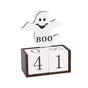 White Ghost Shape Festive Halloween Countdown Blocks - Reusable Wooden Perpetual Calendar for Desk Decor V888-ELOSUNG36471