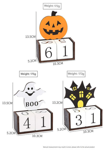 White Ghost Shape Festive Halloween Countdown Blocks - Reusable Wooden Perpetual Calendar for Desk Decor V888-ELOSUNG36471