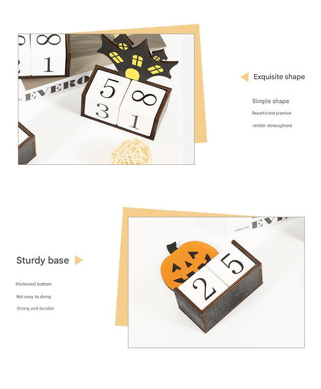 White Ghost Shape Festive Halloween Countdown Blocks - Reusable Wooden Perpetual Calendar for Desk Decor V888-ELOSUNG36471