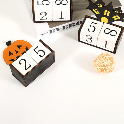 White Ghost Shape Festive Halloween Countdown Blocks - Reusable Wooden Perpetual Calendar for Desk Decor V888-ELOSUNG36471