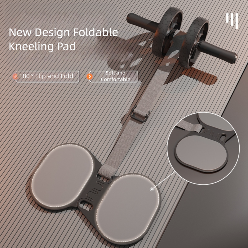 Grey Assisted Rebound Ab Roller with Foldable Knee Pad - Dual Wheel Core Trainer for Home Gym V888-ELOSUNG36476