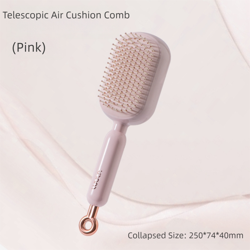 Pink Innovative Self-Cleaning Cushion Hairbrush - Retractable Bristle Detangling & Scalp Massager V888-ELOSUNG36477