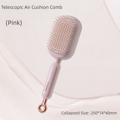 Pink Innovative Self-Cleaning Cushion Hairbrush - Retractable Bristle Detangling & Scalp Massager V888-ELOSUNG36477