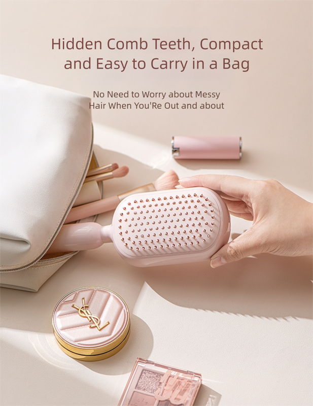 Pink Innovative Self-Cleaning Cushion Hairbrush - Retractable Bristle Detangling & Scalp Massager V888-ELOSUNG36477